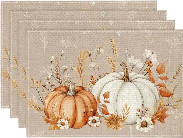 Main image of Camel Pumpkins Wheat Fall Placemats Set of 4-12 x 18 Inch