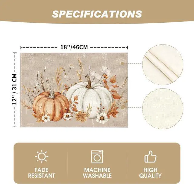 Alt view image 5 of 6 - Camel Pumpkins Wheat Fall Placemats Set of 4-12 x 18 Inch
