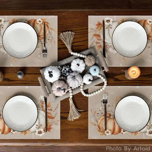 Alt view image 3 of 6 - Camel Pumpkins Wheat Fall Placemats Set of 4-12 x 18 Inch