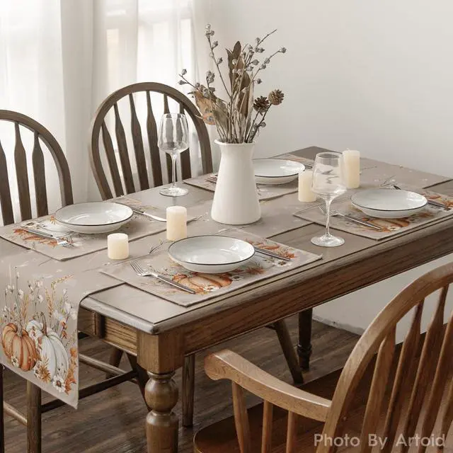 Alt view image 6 of 6 - Camel Pumpkins Wheat Fall Placemats Set of 4-12 x 18 Inch