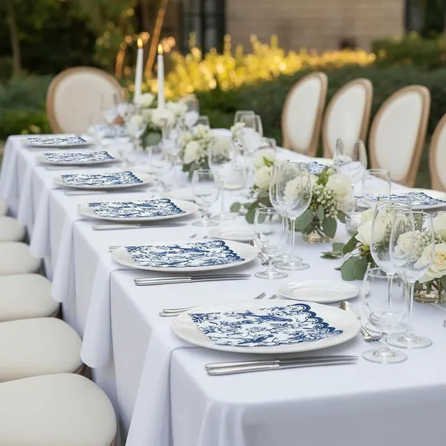 Alt view image 7 of 7 - 100 Pcs Blue Floral Napkins, 5 x 5 In Scalloped Cocktail Napkins