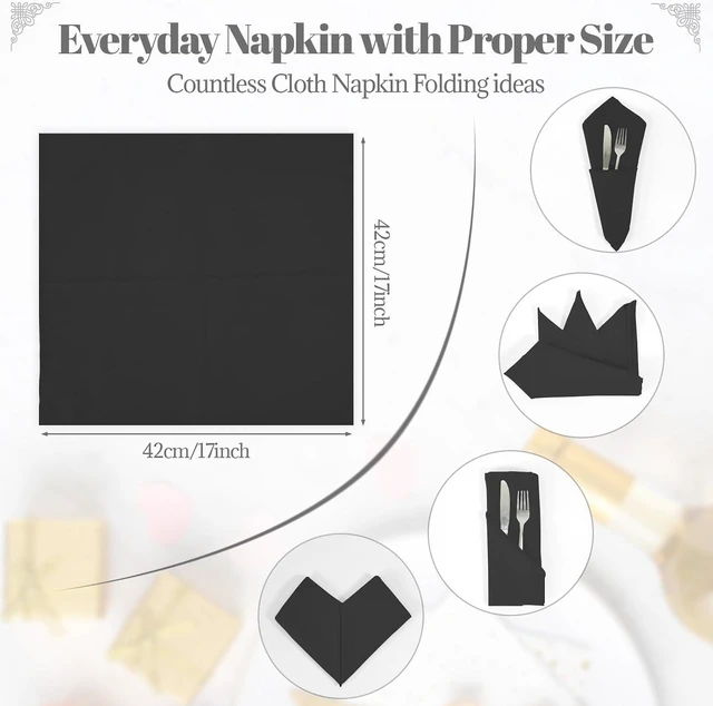 Alt view image 5 of 7 - Black Heavy Duty Polyester Napkins - 17 x 17 Inch Solid Washable Cloth Dinner Napkins - Set of 8 Napkins with Hemmed Edges - Great for Weddings, Parties, Banquets, Halloween, Thanksgiving
