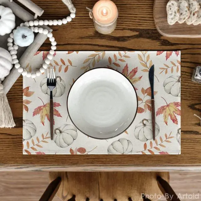 Alt view image 2 of 6 - Maple Leaf Pumpkins Fall Placemats Set of 4-12 x 18 Inch