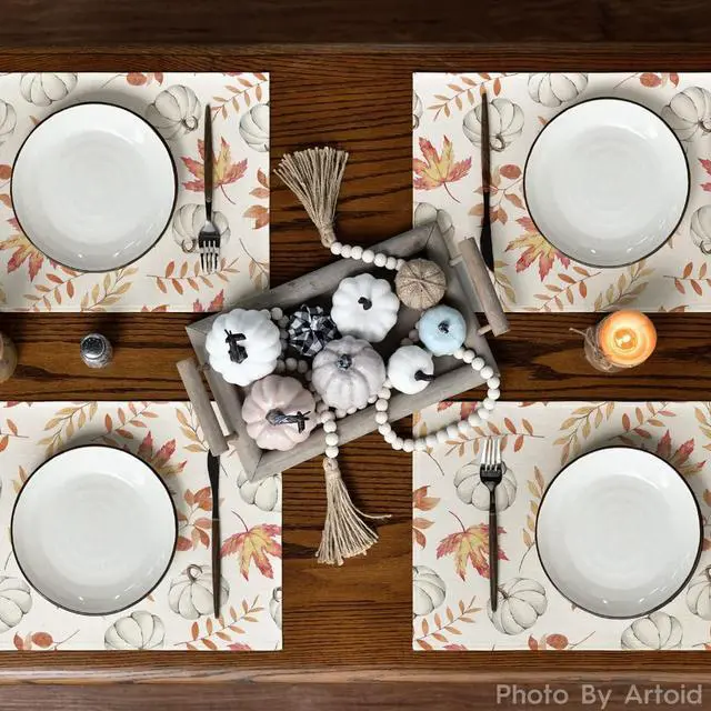 Alt view image 3 of 6 - Maple Leaf Pumpkins Fall Placemats Set of 4-12 x 18 Inch