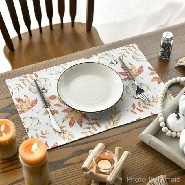 Alt view image 4 of 6 - Maple Leaf Pumpkins Fall Placemats Set of 4-12 x 18 Inch