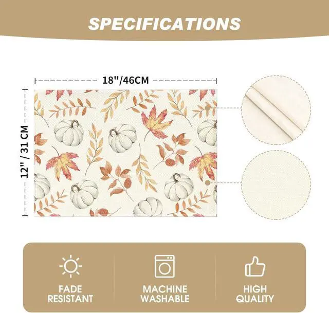 Alt view image 5 of 6 - Maple Leaf Pumpkins Fall Placemats Set of 4-12 x 18 Inch