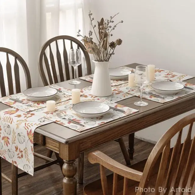 Alt view image 6 of 6 - Maple Leaf Pumpkins Fall Placemats Set of 4-12 x 18 Inch