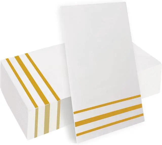 Main image of Napkins Disposable Paper Napkins 50 Pack Paper Hand Towels Absorbent Dinner Napkins White and Gold Napkin Guest Towels Tissue Party Napkin for Bathroom Dinner Wedding Kitchen Party Event Decorative