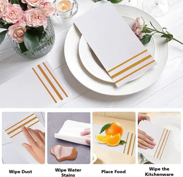 Alt view image 3 of 7 - Napkins Disposable Paper Napkins 50 Pack Paper Hand Towels Absorbent Dinner Napkins White and Gold Napkin Guest Towels Tissue Party Napkin for Bathroom Dinner Wedding Kitchen Party Event Decorative
