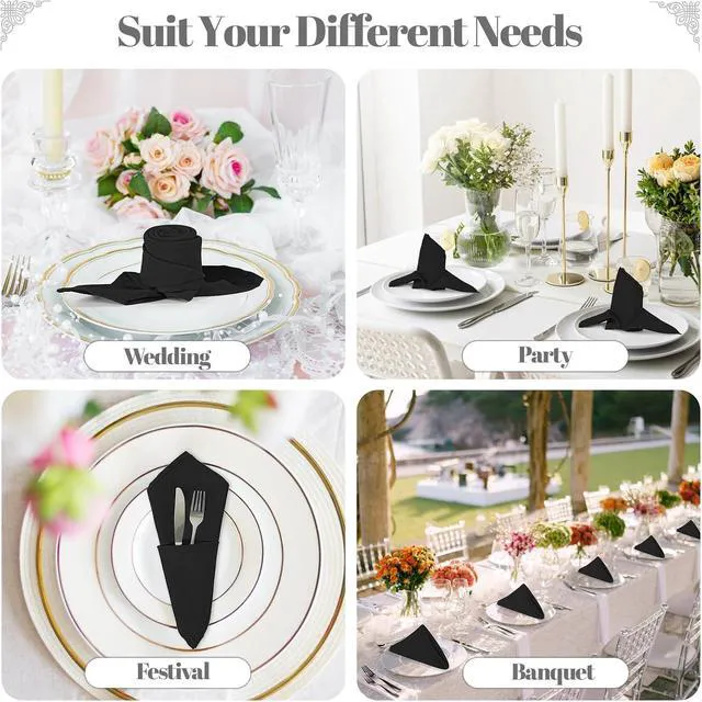 Alt view image 6 of 7 - Black Heavy Duty Polyester Napkins - 17 x 17 Inch Solid Washable Cloth Dinner Napkins - Set of 8 Napkins with Hemmed Edges - Great for Weddings, Parties, Banquets, Halloween, Thanksgiving