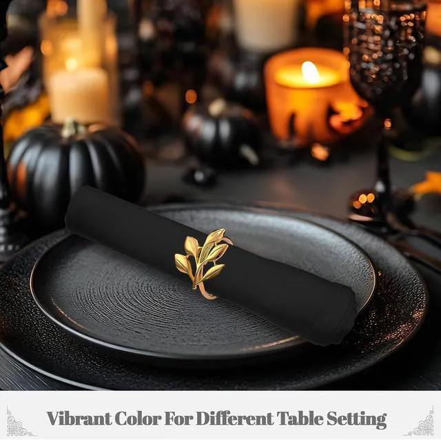 Alt view image 7 of 7 - Black Heavy Duty Polyester Napkins - 17 x 17 Inch Solid Washable Cloth Dinner Napkins - Set of 8 Napkins with Hemmed Edges - Great for Weddings, Parties, Banquets, Halloween, Thanksgiving