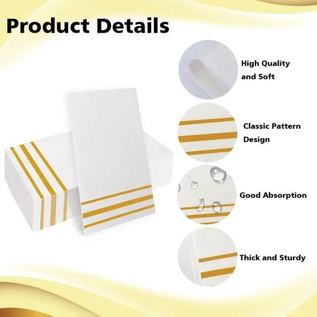 Alt view image 5 of 7 - Napkins Disposable Paper Napkins 50 Pack Paper Hand Towels Absorbent Dinner Napkins White and Gold Napkin Guest Towels Tissue Party Napkin for Bathroom Dinner Wedding Kitchen Party Event Decorative