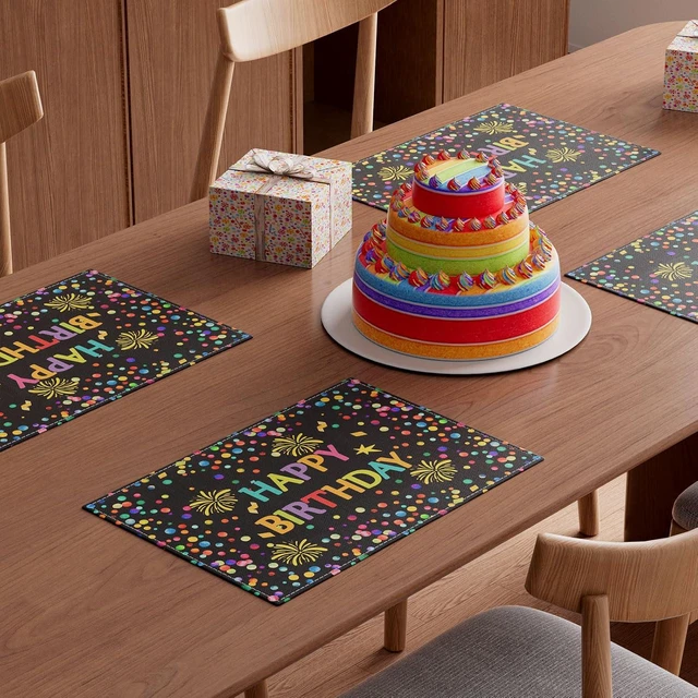 Alt view image 4 of 5 - Happy Birthday Firework Placemats Set of 4 Table Decor 12x18 Inch