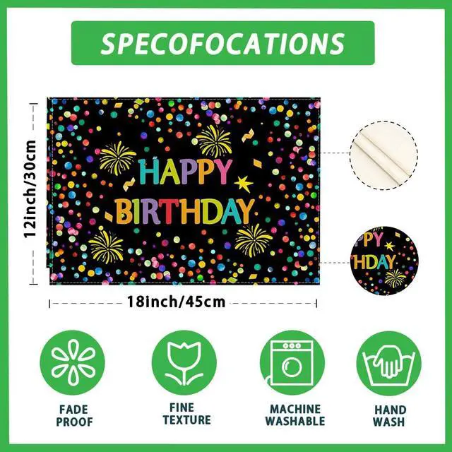 Alt view image 5 of 5 - Happy Birthday Firework Placemats Set of 4 Table Decor 12x18 Inch