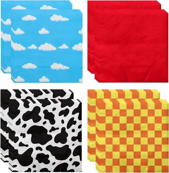 Main image of Story Napkins Disposable Cow Pattern Printed Check Mix Color Paper Luncheon Napkins Set for Kids Birthday Party Baby Shower Party Supplies, 13'' x 13'' (100)