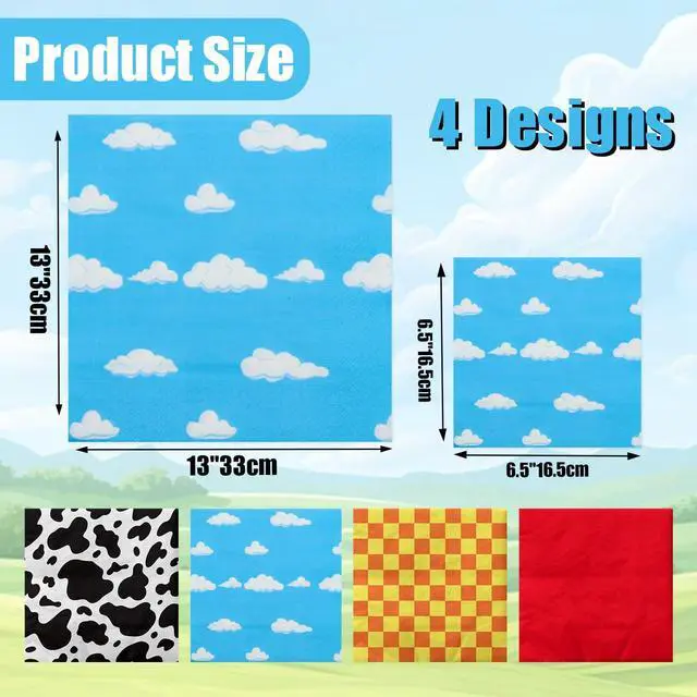 Alt view image 2 of 7 - Story Napkins Disposable Cow Pattern Printed Check Mix Color Paper Luncheon Napkins Set for Kids Birthday Party Baby Shower Party Supplies, 13'' x 13'' (100)