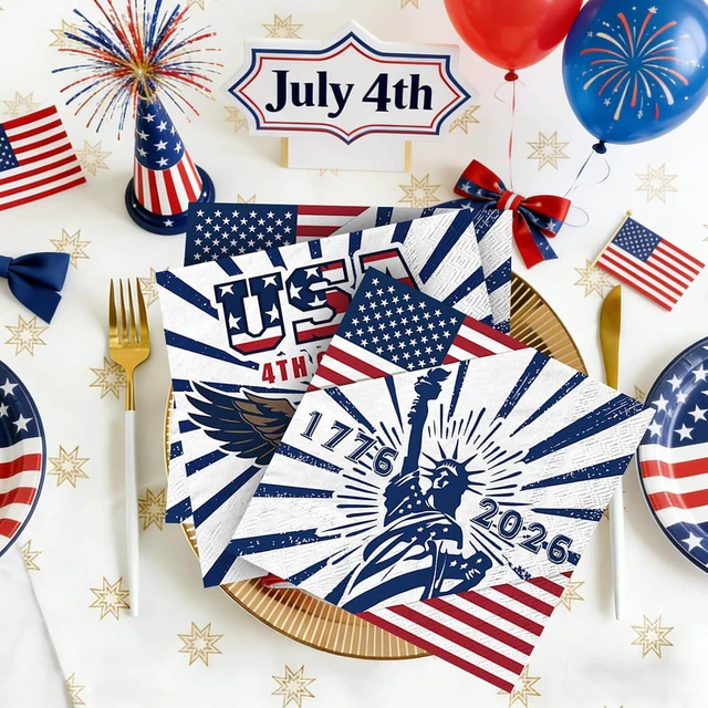 Alt view image 6 of 7 - 50 PCS 250th Anniversary Disposable Napkins, 4th of July American Flag Patriotic Paper Napkins for Independence, 1776-2026 Anniversary Patriotic Party Supplies Set with USA Eagle & Flag