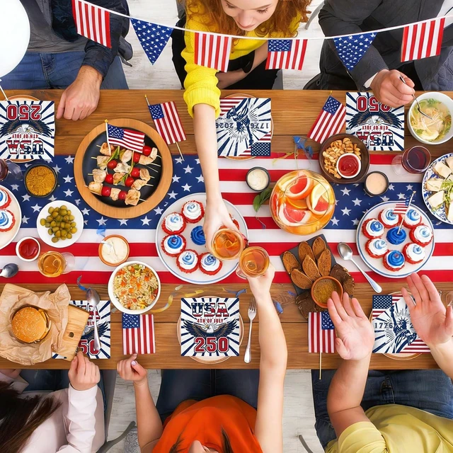 Alt view image 7 of 7 - 50 PCS 250th Anniversary Disposable Napkins, 4th of July American Flag Patriotic Paper Napkins for Independence, 1776-2026 Anniversary Patriotic Party Supplies Set with USA Eagle & Flag