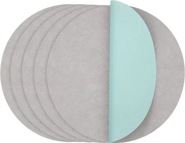 Main image of Round Placemats Dual Sided, Faux Leather Place Mats Non-Slip Heat Stain Resistant Outdoor Table Mats Indoor Placemats for Kitchen Dining (Gray Blue, Set of 6)