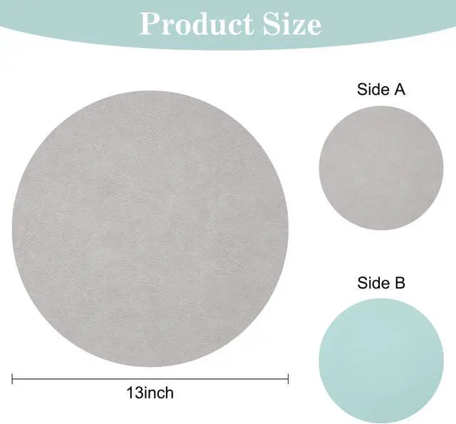 Alt view image 2 of 7 - Round Placemats Dual Sided, Faux Leather Place Mats Non-Slip Heat Stain Resistant Outdoor Table Mats Indoor Placemats for Kitchen Dining (Gray Blue, Set of 6)