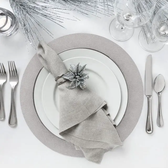 Alt view image 5 of 7 - Round Placemats Dual Sided, Faux Leather Place Mats Non-Slip Heat Stain Resistant Outdoor Table Mats Indoor Placemats for Kitchen Dining (Gray Blue, Set of 6)