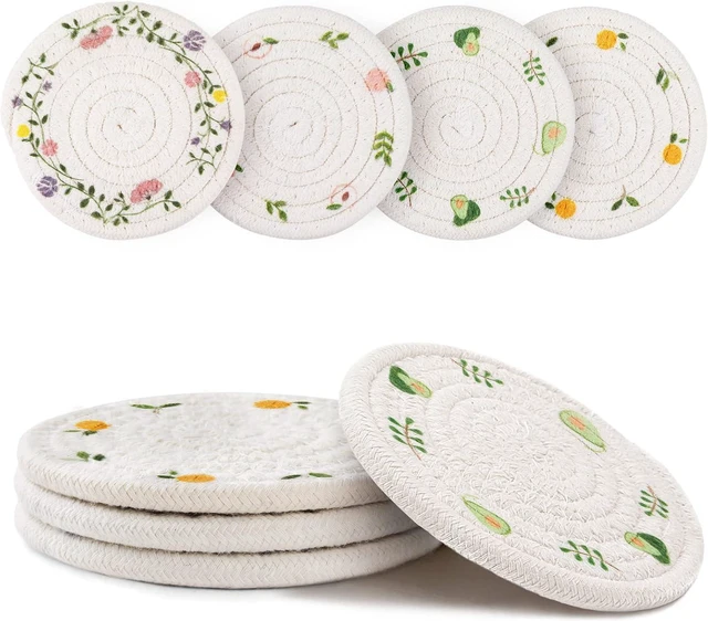 Main image of 4 Pcs Bar Coasters for Drinks, Handmade Braided Woven Drink Coaster Set, Beermat Beverage Coaster 4.3 Non Slip Coasters, Fruit Printing