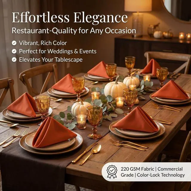 Alt view image 3 of 7 - 17"x17" Polyester Cloth Napkins, Set of 6 (Burnt Orange) | Easy-Care, No-Iron Finish, Superior Color Retention, Machine Washable