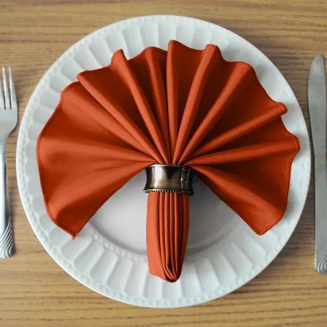 Alt view image 4 of 7 - 17"x17" Polyester Cloth Napkins, Set of 6 (Burnt Orange) | Easy-Care, No-Iron Finish, Superior Color Retention, Machine Washable