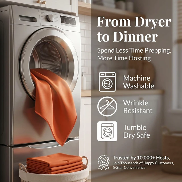 Alt view image 5 of 7 - 17"x17" Polyester Cloth Napkins, Set of 6 (Burnt Orange) | Easy-Care, No-Iron Finish, Superior Color Retention, Machine Washable