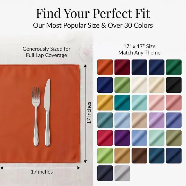Alt view image 7 of 7 - 17"x17" Polyester Cloth Napkins, Set of 6 (Burnt Orange) | Easy-Care, No-Iron Finish, Superior Color Retention, Machine Washable