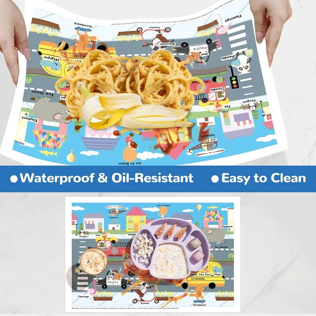 Alt view image 4 of 7 - Disposable Placemats for Baby Toddlers, Plastic Sticky Table Mats Babies for Restaurants, Parties, Preschool& Dining Table 5 Fun Designs Alphabet, Sea, Deep-Sea, Road, Zoo Animal,40 Pack 12x18 Inches