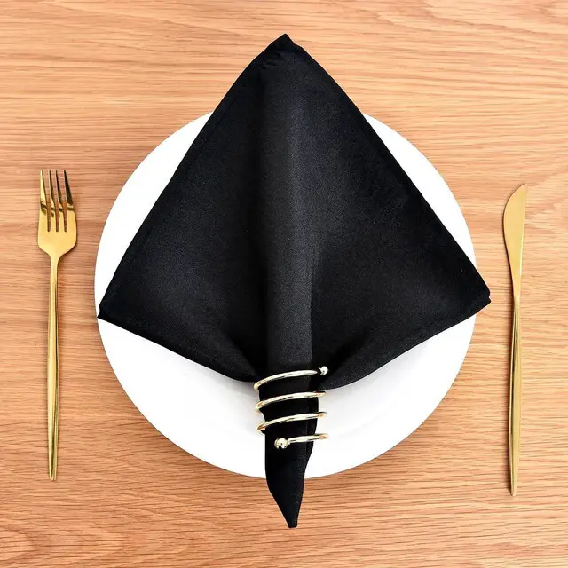Alt view image 2 of 7 - Set of 4 Black Cloth Napkins 17 x 17 Inches Solid Washable Polyester Dinner Napkins with Hemmed Edges for Dinners Parties Weddings Banquets Events Table Decoration