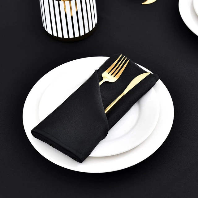 Alt view image 3 of 7 - Set of 4 Black Cloth Napkins 17 x 17 Inches Solid Washable Polyester Dinner Napkins with Hemmed Edges for Dinners Parties Weddings Banquets Events Table Decoration