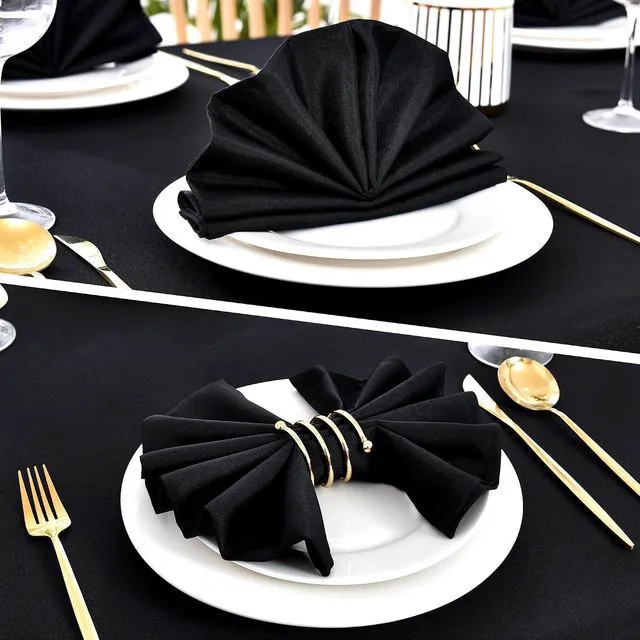 Alt view image 4 of 7 - Set of 4 Black Cloth Napkins 17 x 17 Inches Solid Washable Polyester Dinner Napkins with Hemmed Edges for Dinners Parties Weddings Banquets Events Table Decoration