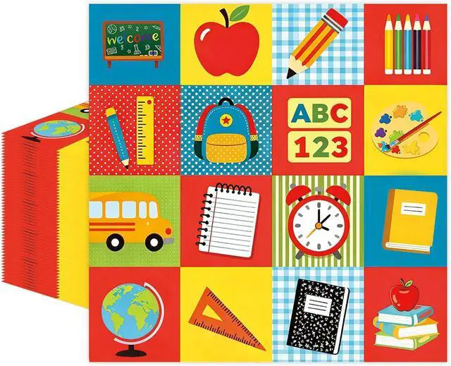 Main image of 50 Pcs Back to School Paper Napkins 13 x 13 Inches, First Day of School Disposable Luncheon Dinner Party Napkins for Preschool Kindergarten Teacher Classroom Decorations (School)
