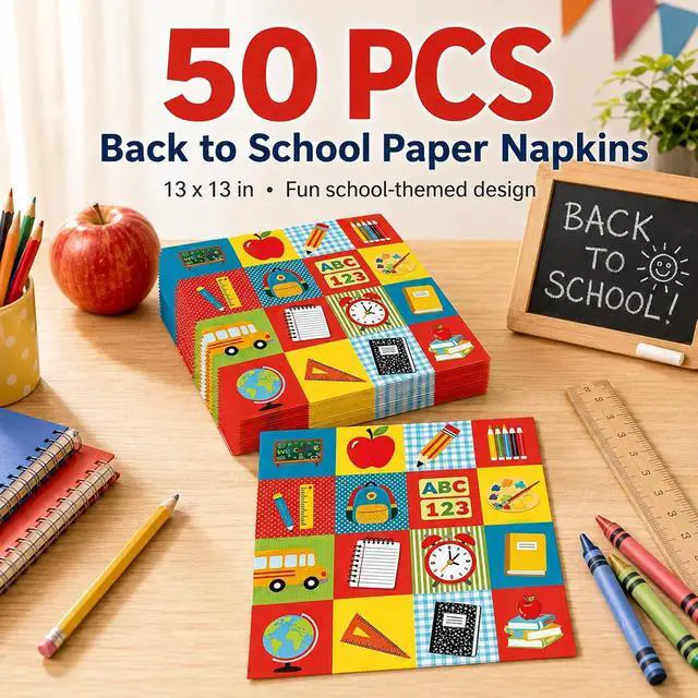Alt view image 3 of 7 - 50 Pcs Back to School Paper Napkins 13 x 13 Inches, First Day of School Disposable Luncheon Dinner Party Napkins for Preschool Kindergarten Teacher Classroom Decorations (School)