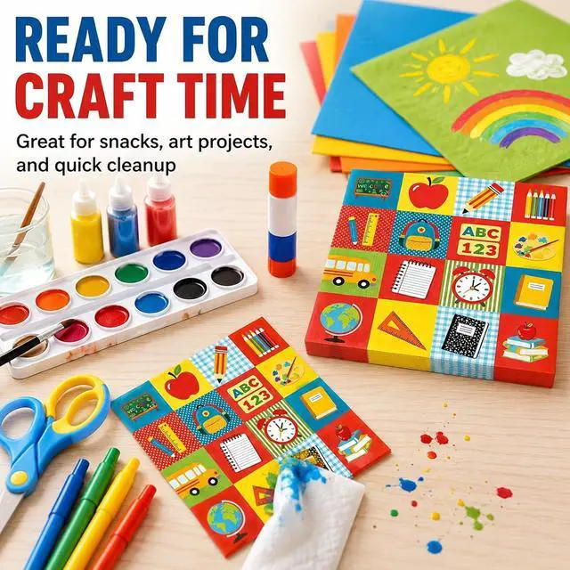 Alt view image 4 of 7 - 50 Pcs Back to School Paper Napkins 13 x 13 Inches, First Day of School Disposable Luncheon Dinner Party Napkins for Preschool Kindergarten Teacher Classroom Decorations (School)