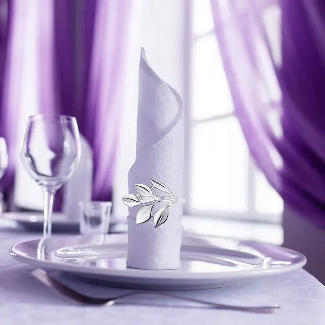 Alt view image 5 of 7 - Set of 12 Leaf Napkin Rings Silver Metal Napkin Rings Holders Bulk with Elegant Leaf Shape for Vintage Wedding Bridal Thanksgiving Christmas Fall Festive Dinner Table Party Decoration Favors