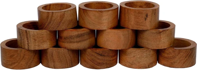 Main image of Handmade Acacia Wood Napkin Ring Set of 12 for Dining, Anniversary, Birthday, Christmas | Napkin Ring for Home and Kitchen Décor