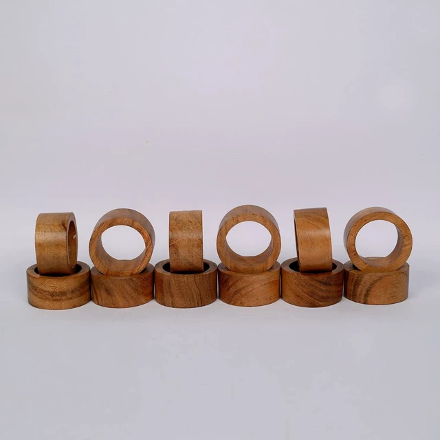 Alt view image 2 of 6 - Handmade Acacia Wood Napkin Ring Set of 12 for Dining, Anniversary, Birthday, Christmas | Napkin Ring for Home and Kitchen Décor