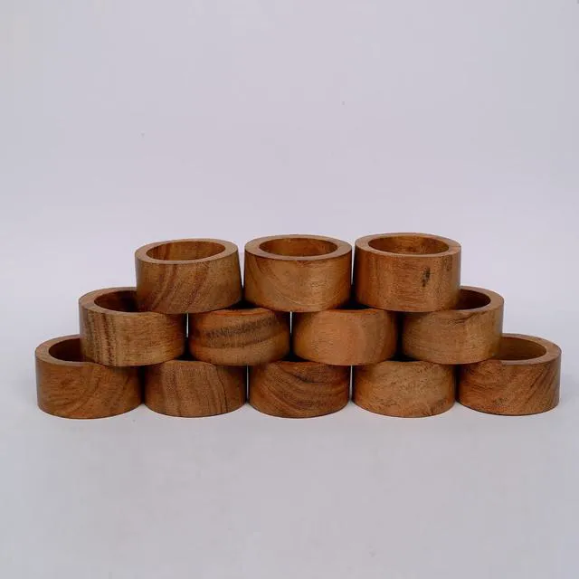Alt view image 3 of 6 - Handmade Acacia Wood Napkin Ring Set of 12 for Dining, Anniversary, Birthday, Christmas | Napkin Ring for Home and Kitchen Décor