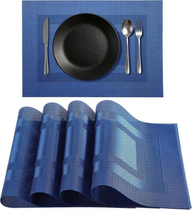 Main image of Blue Placemats Set of 4, Heat Resistant Non-Slip Place Mats, Durable Washable PVC Vinyl Woven Table Mats, Wipeable Placemats for Dining Table Easy to Clean