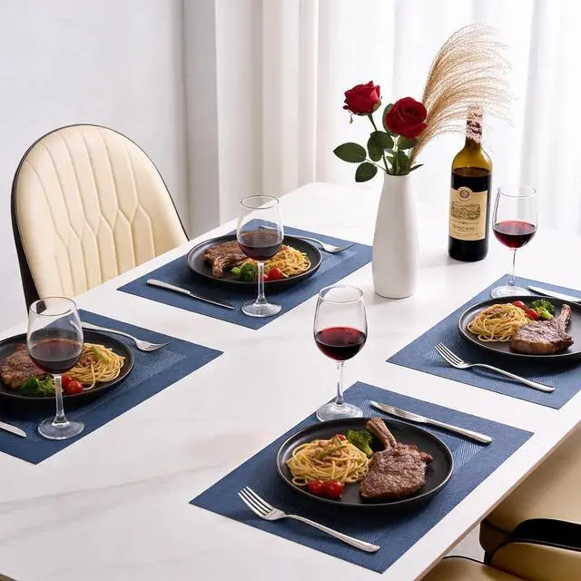 Alt view image 5 of 7 - Blue Placemats Set of 4, Heat Resistant Non-Slip Place Mats, Durable Washable PVC Vinyl Woven Table Mats, Wipeable Placemats for Dining Table Easy to Clean