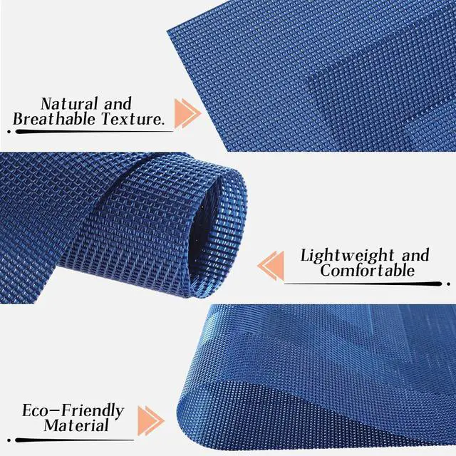 Alt view image 6 of 7 - Blue Placemats Set of 4, Heat Resistant Non-Slip Place Mats, Durable Washable PVC Vinyl Woven Table Mats, Wipeable Placemats for Dining Table Easy to Clean