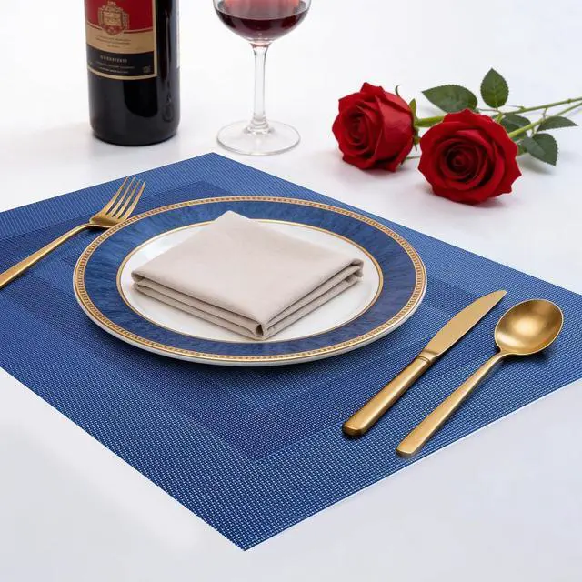 Alt view image 7 of 7 - Blue Placemats Set of 4, Heat Resistant Non-Slip Place Mats, Durable Washable PVC Vinyl Woven Table Mats, Wipeable Placemats for Dining Table Easy to Clean