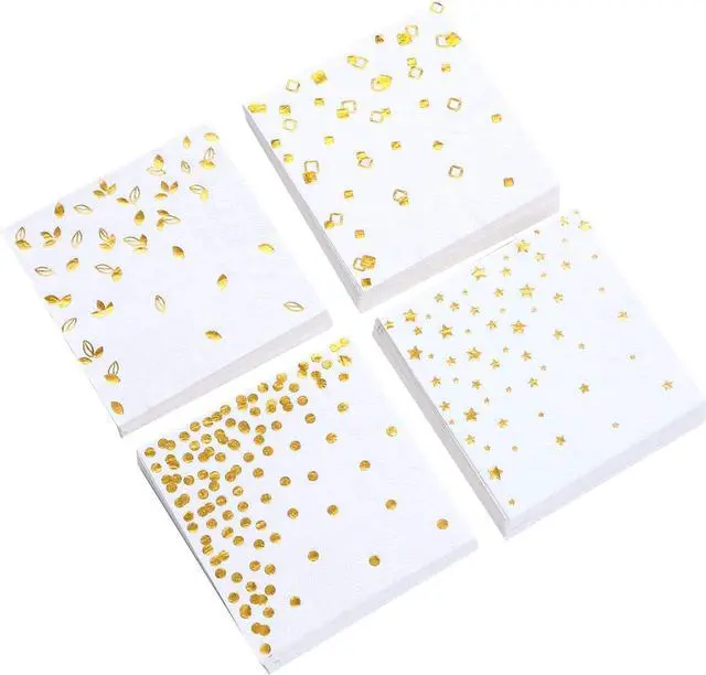Main image of 100 PK Gold Napkins - 4 Assorted Designs - 3-Ply Cocktail Napkins Folded 5 x 5 Inches Bar Napkins Disposable Party Napkins Paper Napkins Dinner for Wedding Baby Shower Birthday Graduation 2023
