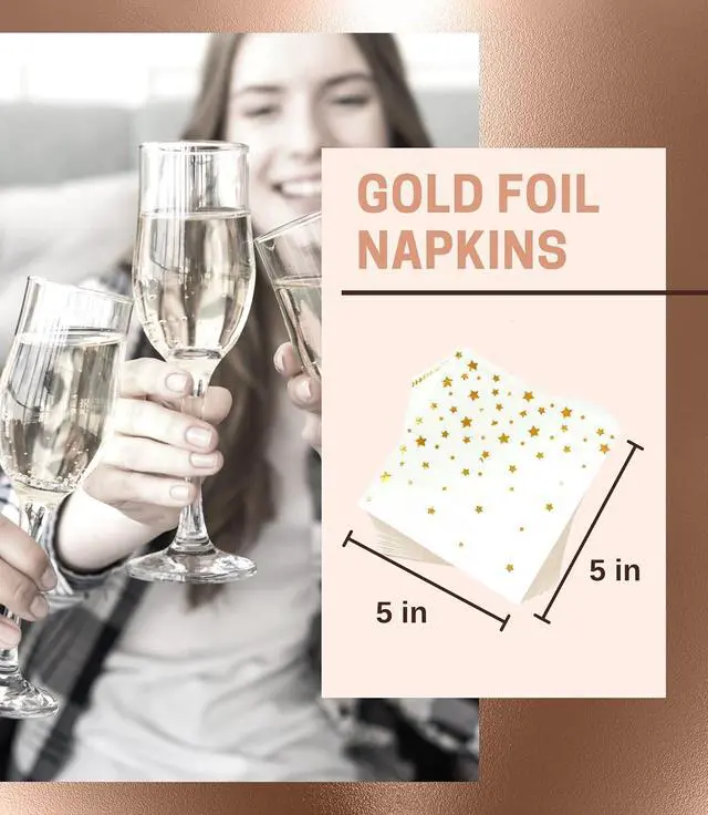 Alt view image 3 of 7 - 100 PK Gold Napkins - 4 Assorted Designs - 3-Ply Cocktail Napkins Folded 5 x 5 Inches Bar Napkins Disposable Party Napkins Paper Napkins Dinner for Wedding Baby Shower Birthday Graduation 2023