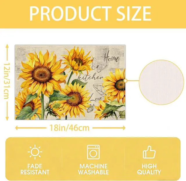 Alt view image 2 of 7 - Sunflower Placemats Set of 4, Spring Summer Sunshine Table Mats 12x18 Inch, Farmhouse Washable Table Decor for Kitchen Dining Indoor Outdoor Party Holiday