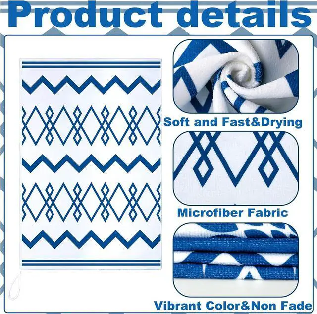 Alt view image 6 of 6 - 4 Pcs Blue Kitchen Towels Floral Dish Cloths Geometric Tea Towel Boho Decorative Hand Towels Absorbent Plaid Dishcloths Nautical Kitchen Accessories for Home Decor Bathroom Housewarming Gifts