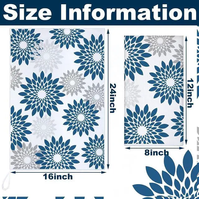 Alt view image 4 of 6 - 4 Pcs Blue Kitchen Towels Floral Dish Cloths Geometric Tea Towel Boho Decorative Hand Towels Absorbent Plaid Dishcloths Nautical Kitchen Accessories for Home Decor Bathroom Housewarming Gifts